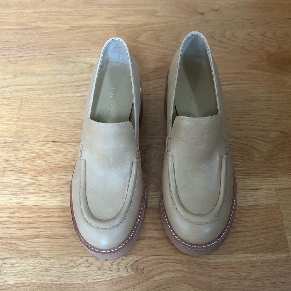 Vince NWOB Tan Loafers with Chunky Platform Sole